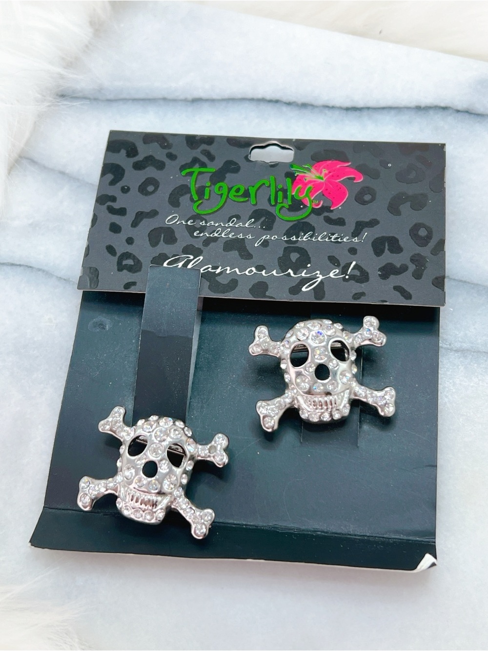 Silver skull ☠️ rhinestone interchangeable sandal shoe accessory crystal